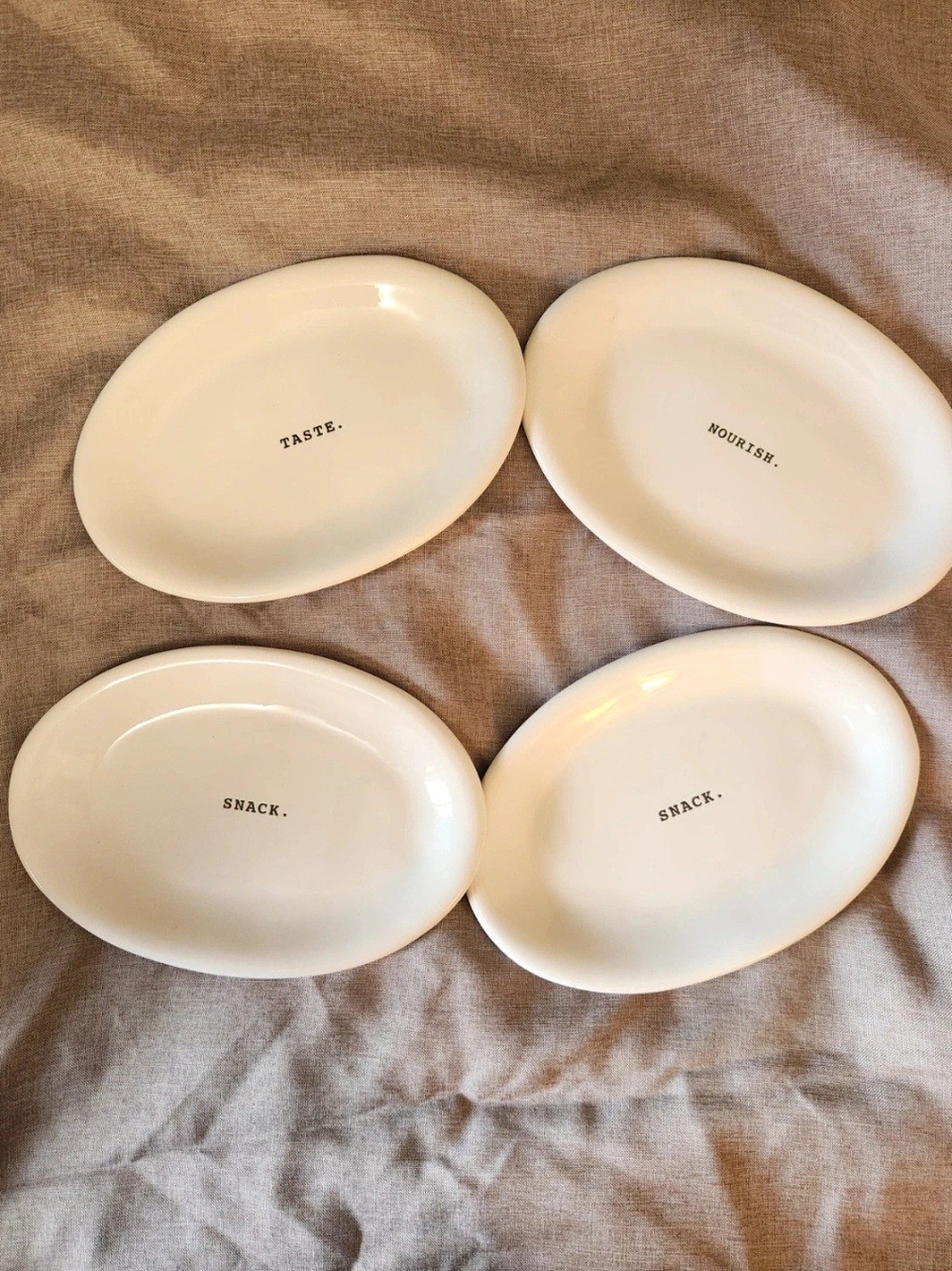 Rae Dunn Oval Cream Ceramic Appetizer Plate Set of 4 - Picture 4 of 11